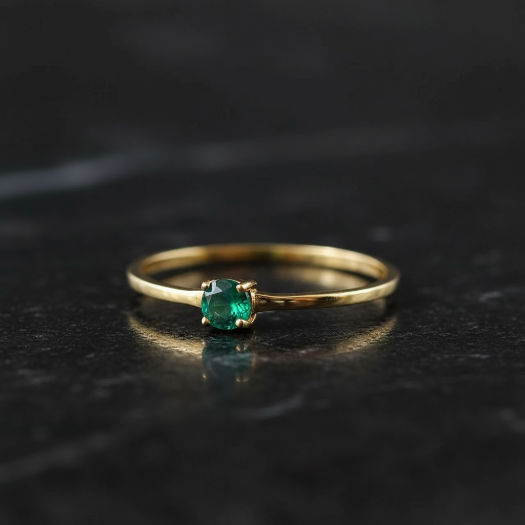 Anillo solitario minimalista circón verde - Talla 7