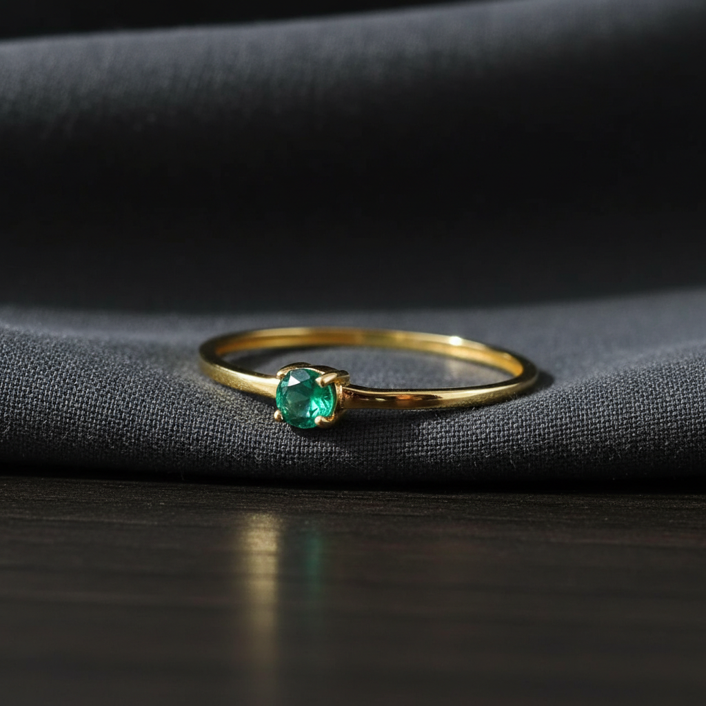 Anillo solitario minimalista circón verde - Talla 7 - Image 3