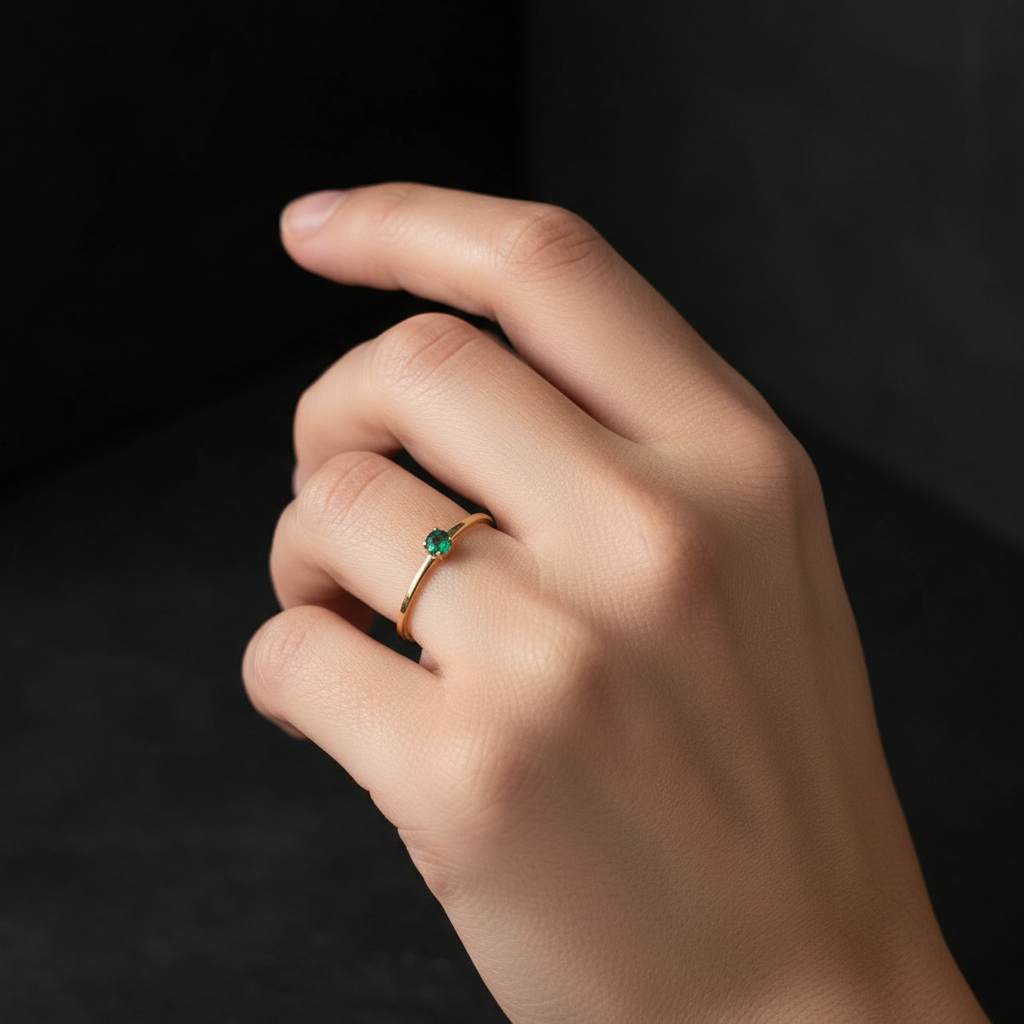 Anillo solitario minimalista circón verde - Talla 7 - Image 2